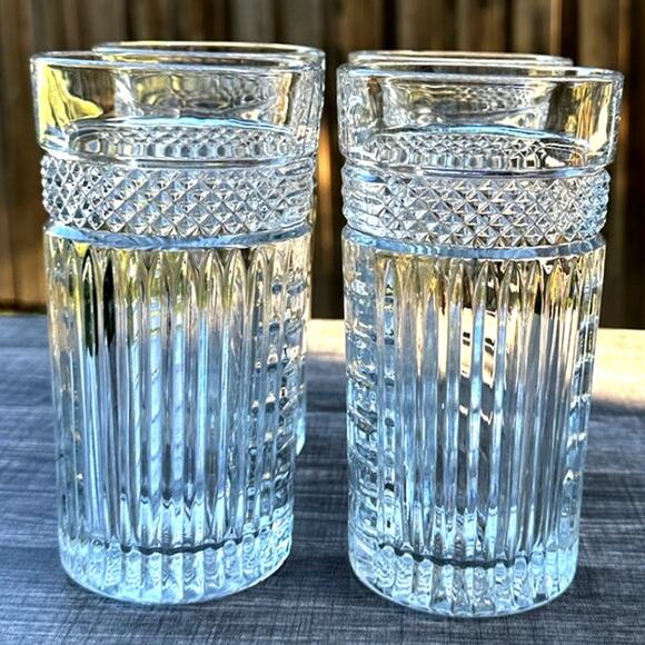 Libbey 'Radiant' Criss Cross Vertical Cut Heavy Vintage 16 0z Tumblers-Set of 4 - Picture 7 of 7
